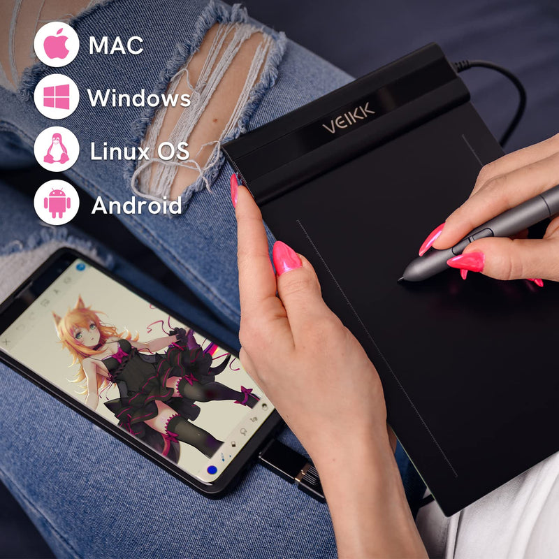 VEIKK Drawing Tablet Computer Graphics Tablets, Digital Art Tablet Pad S640 6x4 inch, with 8192 Levels Battery-Free Stylus Pen for Computer/PC/Mac/Windows/Laptop/Android Phone,for Artists & Adult