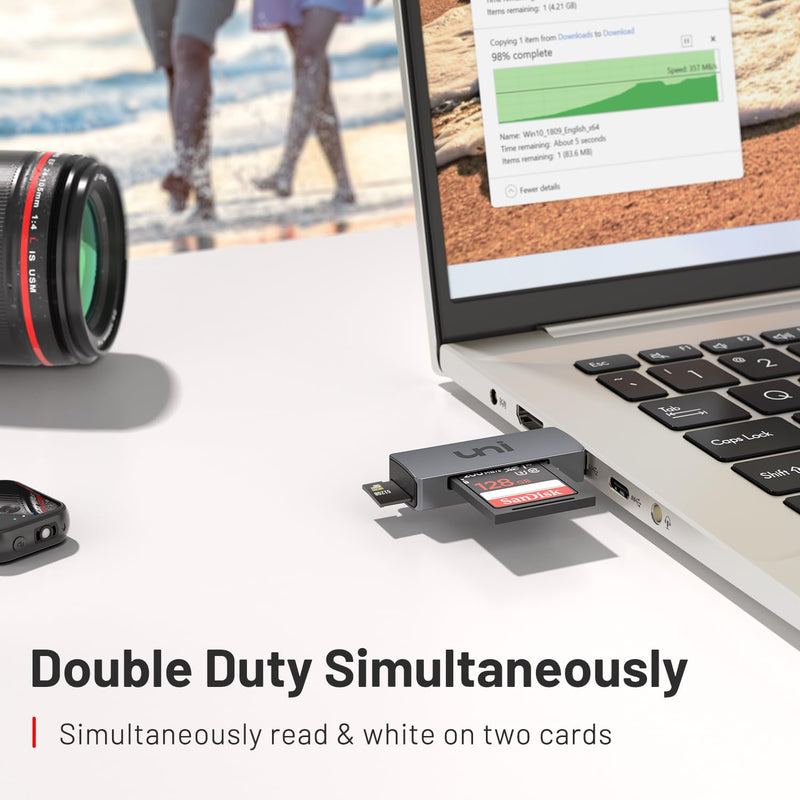 uni SD Card Reader, USB 3.0 SD Card Adapter High-Speed Micro SD Memory Card Reader Support SD/Micro SD/TF/SDHC/SDXC/MMC/UHS-I Card Compatible with Mac, Win, Linux, PC, Laptop, Chromebook, Camera Grey