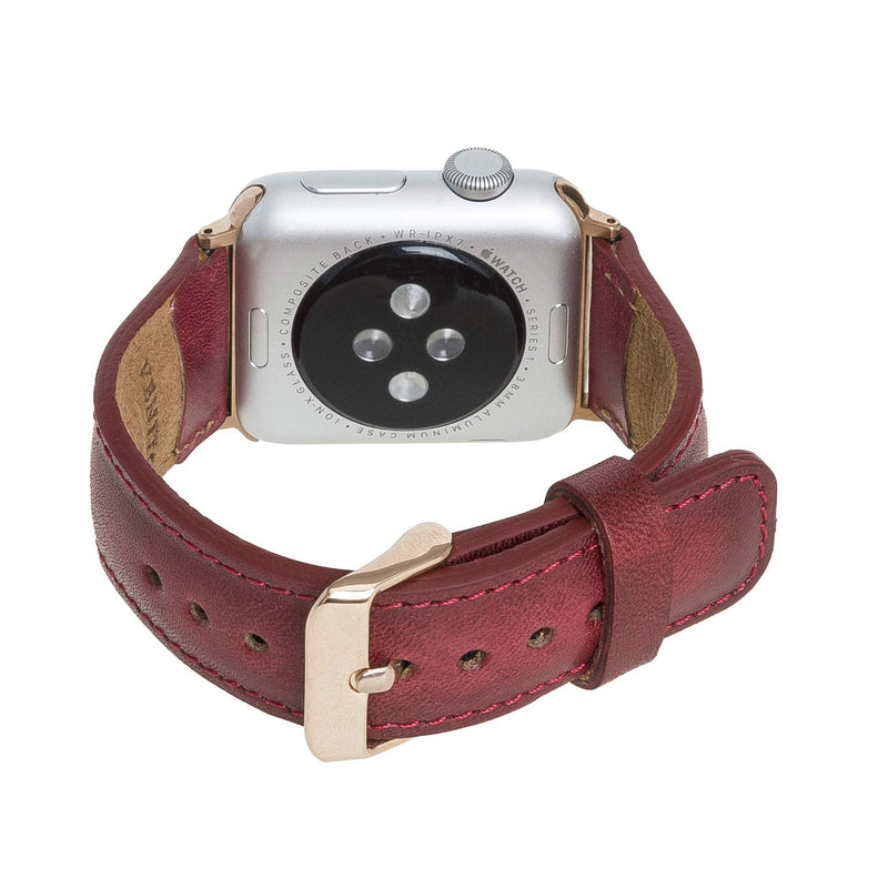 Tuscany Leather Bands Compatible with Apple Watch 38mm 40mm 41mm Band, iWatch Replacement Strap for Series 1, 2, 3, 4, 5, 6, 7, SE, 8, Ultra, Sport (Burnt Red w/Rose Gold Connector&Clasp)
