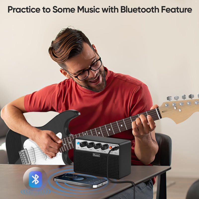 Ueteto 10W Mini Guitar Amp, Portable and Rechargeable Electric Guitar Practice Amplifier with Clean and Drive Channels Black