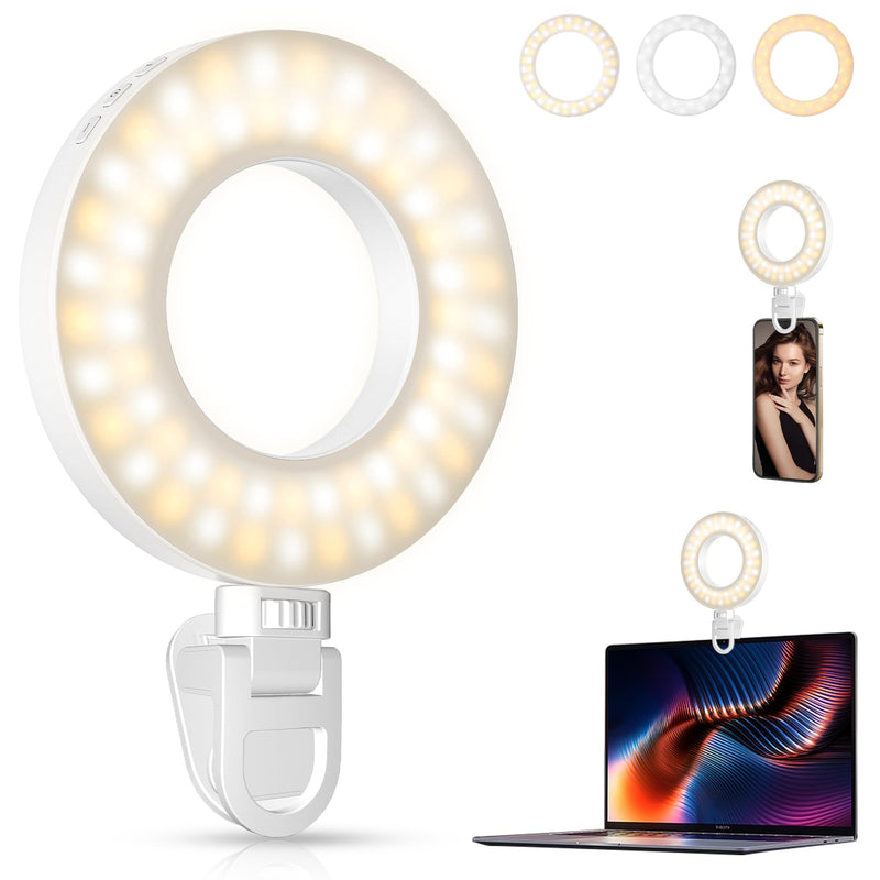Selfie One Pro - Ring Light for Phone, iPhone, Android or Laptop | 3 Adjustable Light Modes | Rechargeable Batteries | Removeable Clip | Perfect for Beauty, Influencers, Creators