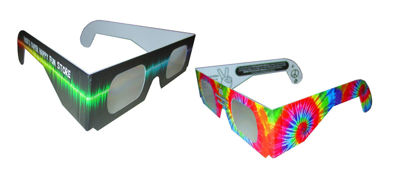 Fireworks Diffraction Prism Glasses - Trippy Tie Dye and Rave Waves Frame Designs - 50 Paper Glasses Total - See Rainbow Bursts of Color From Prismatic Lenses