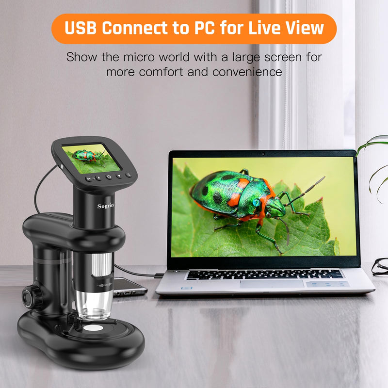 [AUSTRALIA] - 1000x Microscope-Handheld Digital Microscope for Children with 2" LCD Screen,Pocket Microscope for Kids with 8 Adjustable LED Lights,Coins Electronic Magnifier Camera,USB to PC,Including 32GB SD Card 