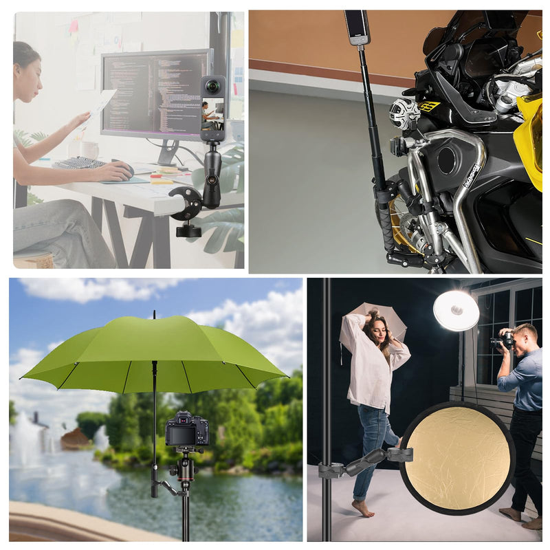 [AUSTRALIA] - Super Clamp Dualheads Crab Clamp, Action Camera Mount Crab Plier Clip Bracket Magic Arm 360 Rotation Double Ball Head Umbrella Mount for Motorcycle/Cross Bars/Photography Light Stand/Photo Boom Stand 