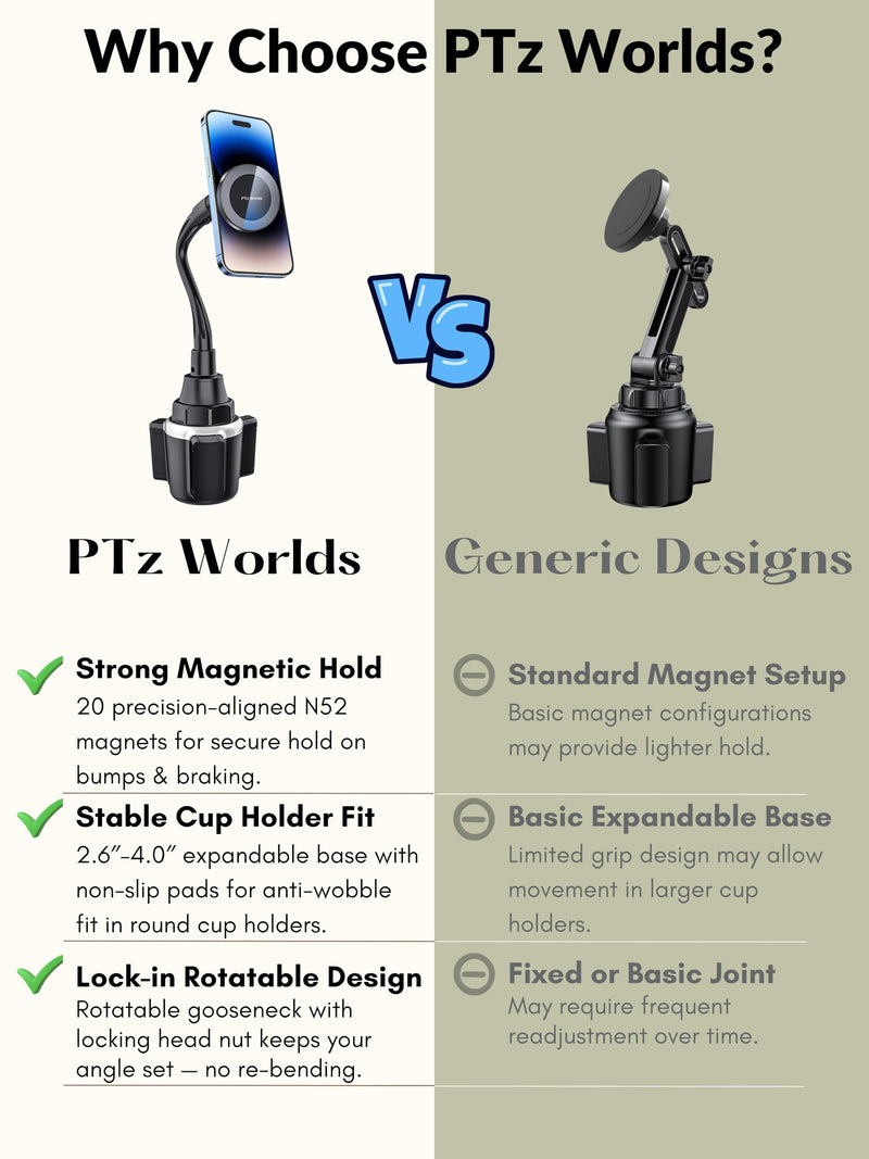 Cup Phone Holder for Car, Magnetic – Compatible with MagSafe, Secure Magnetic Mount, Stability-Enhanced Expandable Base, Flexible Reinforced Gooseneck, Works with iPhone, Galaxy, Pixel [Not Charger] Car Cup Holder