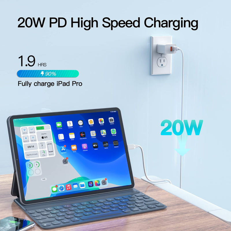 20W Dual Port for iPad Air Charger Fast Charging - (Fit for iPad Air 4th/5th Generation 10.9 inch Gen 2022 2020 A2589 A2591 A2324 A2072 A2316 Charging Cable Power Supply Adapter Cord)