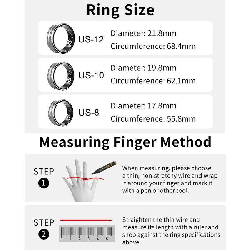 Smart Rings for Men Women Fitness Ring Heart Rate Monitor Sleep Tracker Health Ring Pedometer Calories Step Counter IP68 Waterproof Fitness Tracker for Android iOS Phones US-10 Gold