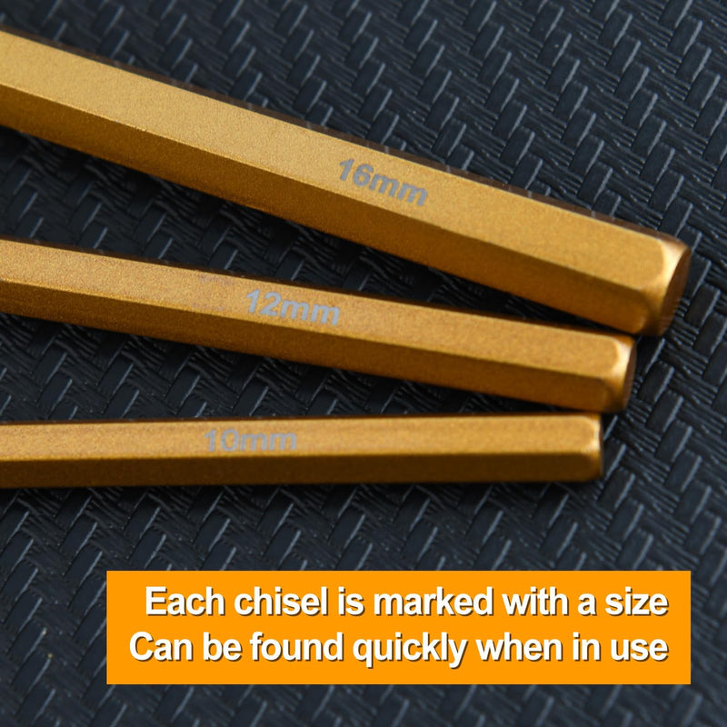 SPEEDWOX 3 Piece Heavy Duty Cold Chisel Set, 3/8", 1/2", 5/8", Metal, Burel Set, Cold Steel Rock, Burel Comes In A Roll-up Storage Bag For Cutting Rivets And