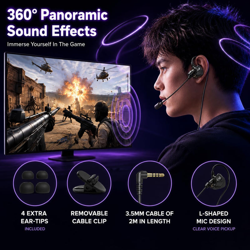 Wired Gaming Earbuds with Mic, Deep Bass in-Ear Headphones for PS5 PC Online Class(Black) Black