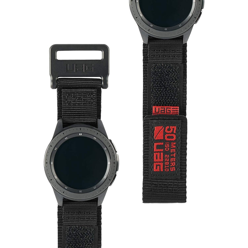 URBAN ARMOR GEAR UAG Compatible with Samsung Galaxy Watch 4 40mm & 44mm/Galaxy Watch 4 Classic 42mm & 46mm, fits most 20mm Watch Lugs, Slim Sporty Nylon Replacement Watch Strap, Active Black 42mm - Black