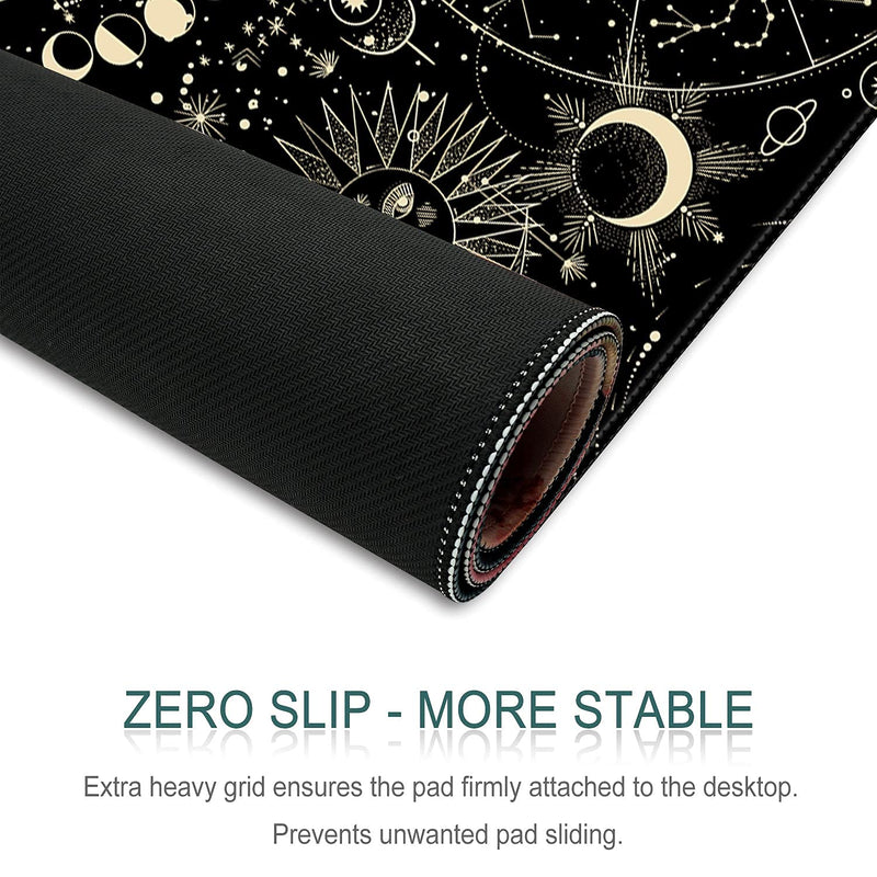 HOMKUMY Extended Gaming Mouse Pad, 35.5x15.75 Non-Slip Large Desk Pad Mousepad with Stitched Edges Waterproof Keyboard Mouse Mat Desk Protector for Game, Office and Home, Moon Sun Yellow