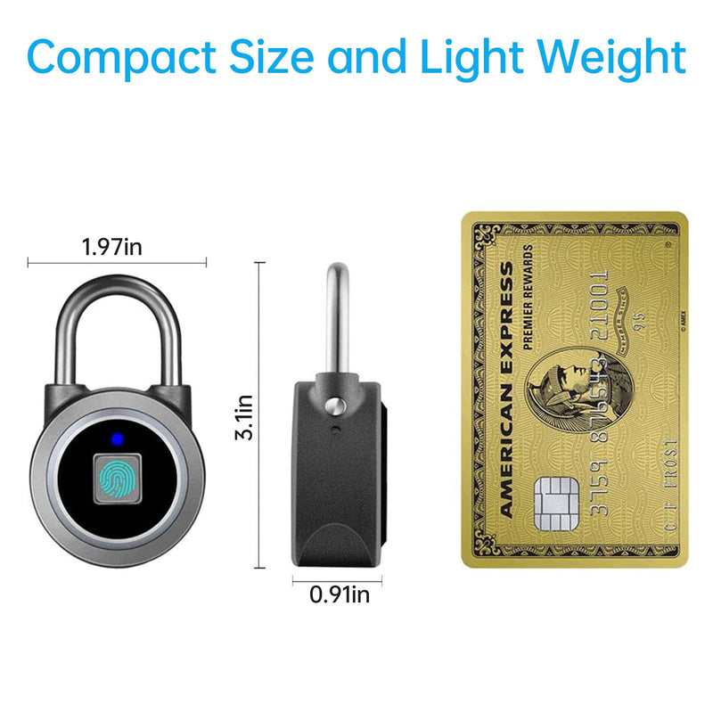 Fingerprint Padlock, Bluetooth Lock, Mobile APP, MEGAFEIS Smart Padlock with Keyless Biometric, Water Resistant, Suitable for Gym, Sports, Bike, School, Locker and Storage(Grey) Gray