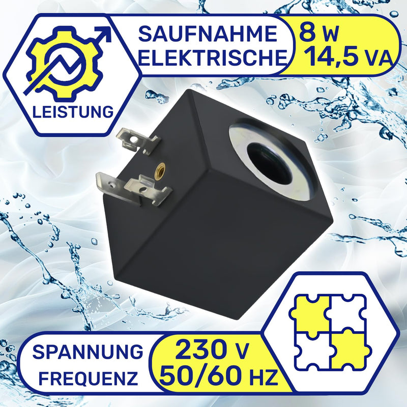 Coil for Solenoid Valve 39 x 36 x 29 mm Diameter 13.2 mm Class H IP65-230V 8W 50/60Hz 14.5VA MONTERAL