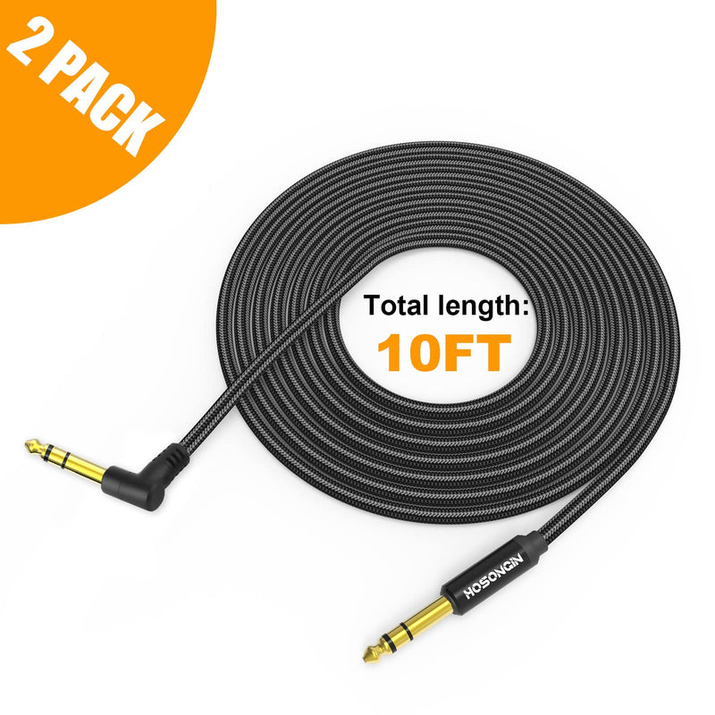 [AUSTRALIA] - HOSONGIN 1/4 Inch TRS Instrument Cable 10 feet 2-Pack, Straight-to-Right Angle 6.35mm Male Stereo Audio Cord, Balanced Interconnect Line for Electric Guitar, Bass, Keyboard, Mixer, Amplifier, Speaker 1/4" TRS Stereo Cable 