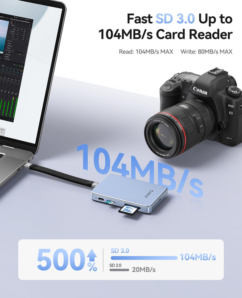 ORICO Magnetic M.2 NVMe SSD Enclosure USB3.2 Gen2 10Gbps PD 100W TF/SD Card Reader MagSafe Dock for iPhone 17/16/15 Pro Max Plus 2230/2242/2260/2280 B+M Key AP80F Black