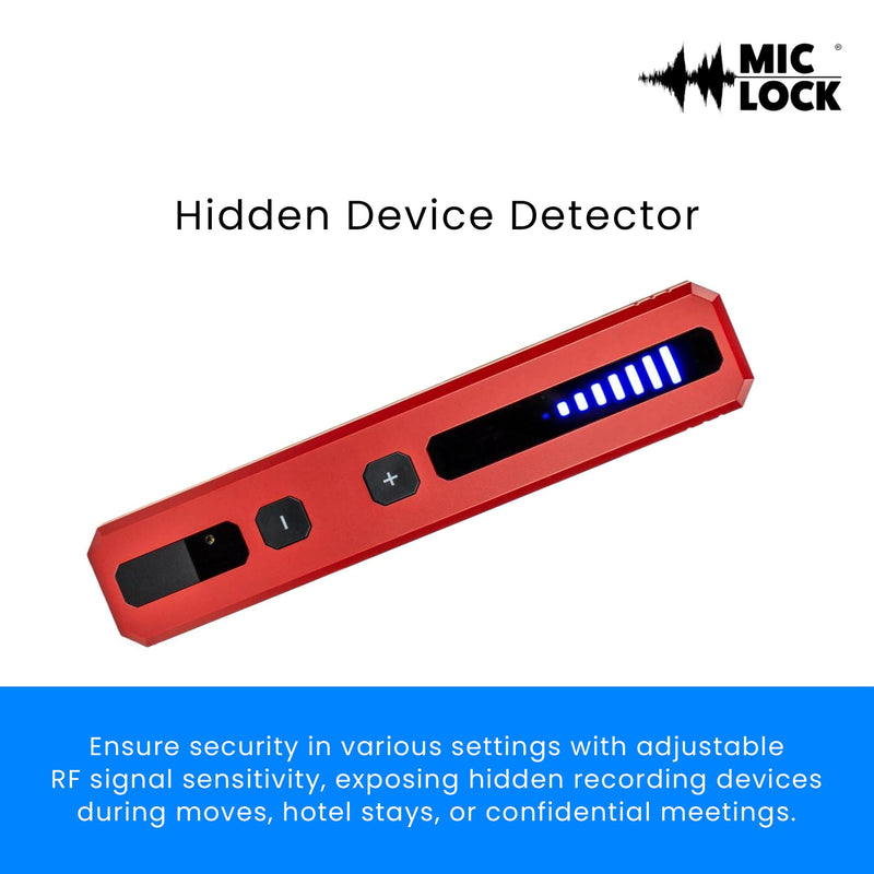 Mic-Lock Hidden Device Radio Frequency Finder - Anti Spy Device Detects RF, WiFi, Bluetooth, 4G & 5G - Secure Business Meetings, Hotels & Vacation Rentals Red Radio Frequency Detector