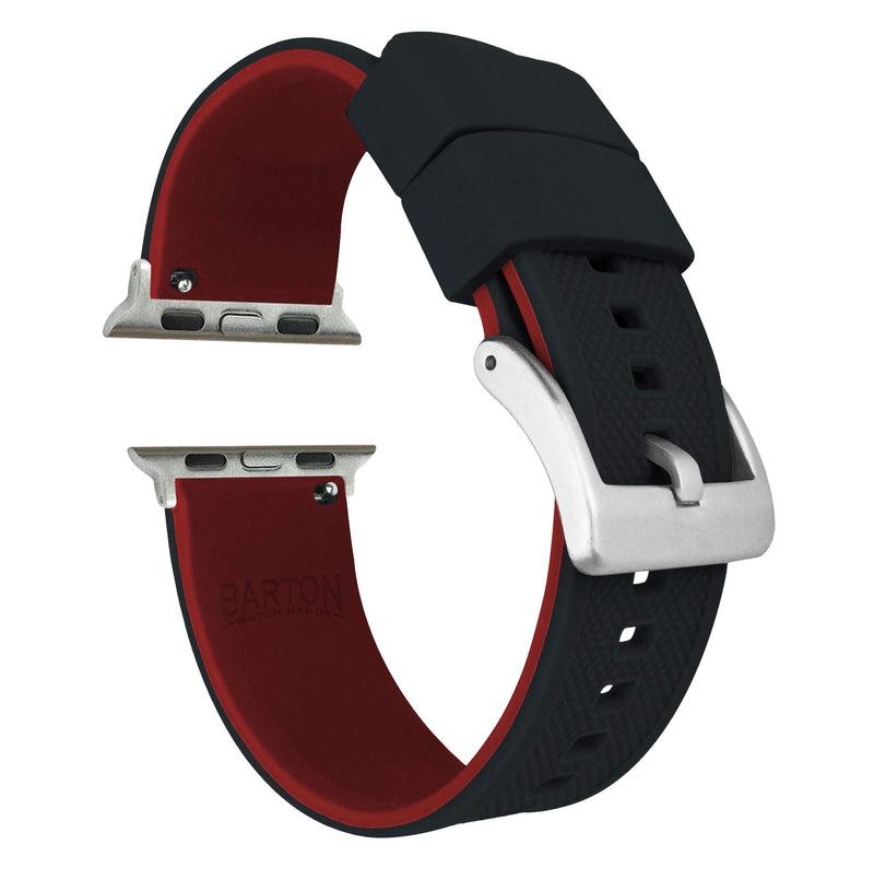 BARTON WATCH BANDS - Elite Silicone Watch Bands Compatible with Apple Watch Models - 1, 2, 3, 4, 5, 6, 7, 8, 9, 10, SE, Ultra & Ultra 2 Small (38mm/40mm/41mm) Black Top / Crimson Red Bottom