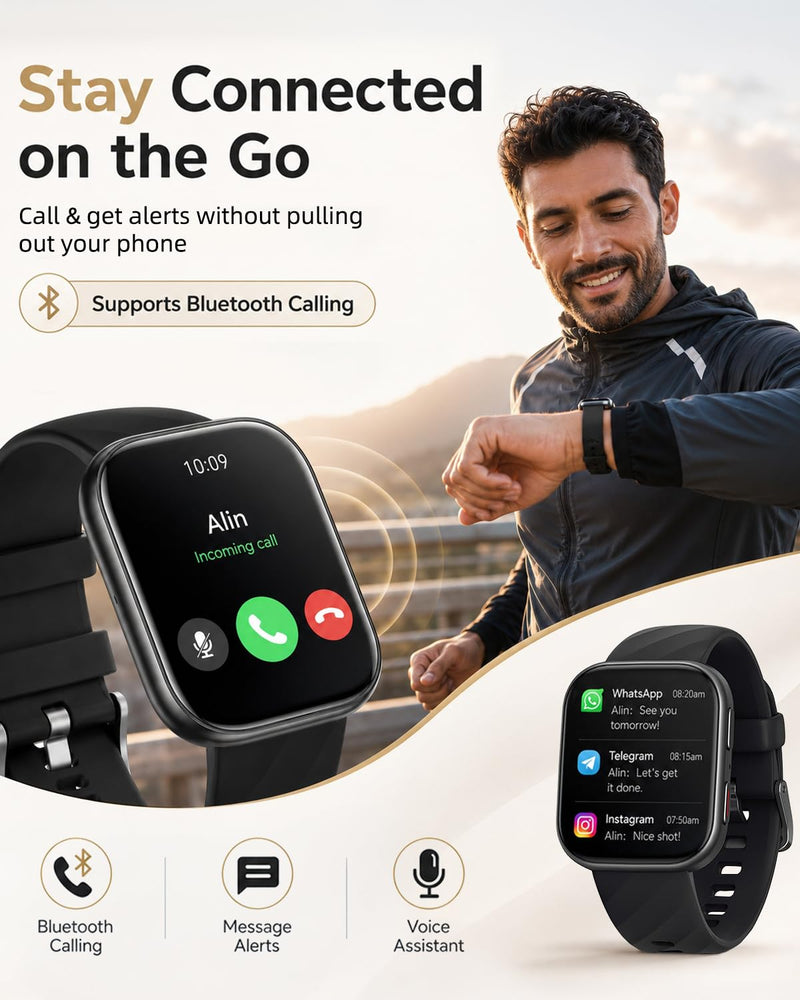 MorePro Health Fitness Tracker (Make/Answer Call), 24/7 Heart Monitor with Blood Pressure, Blood Oxygen, Sleep Tracking, 120+ Sports Modes Smart Watch with 7-Day Battery, Compatible with iOS Android Urban Bronze