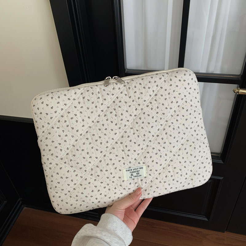 Puffy Laptop Sleeve Cute Quilted Laptop Protective Case Cotton with No Odor, Computer Sleeve Floral 11 13 15 Inch for MacBook (White 13 inch) white 13 inches
