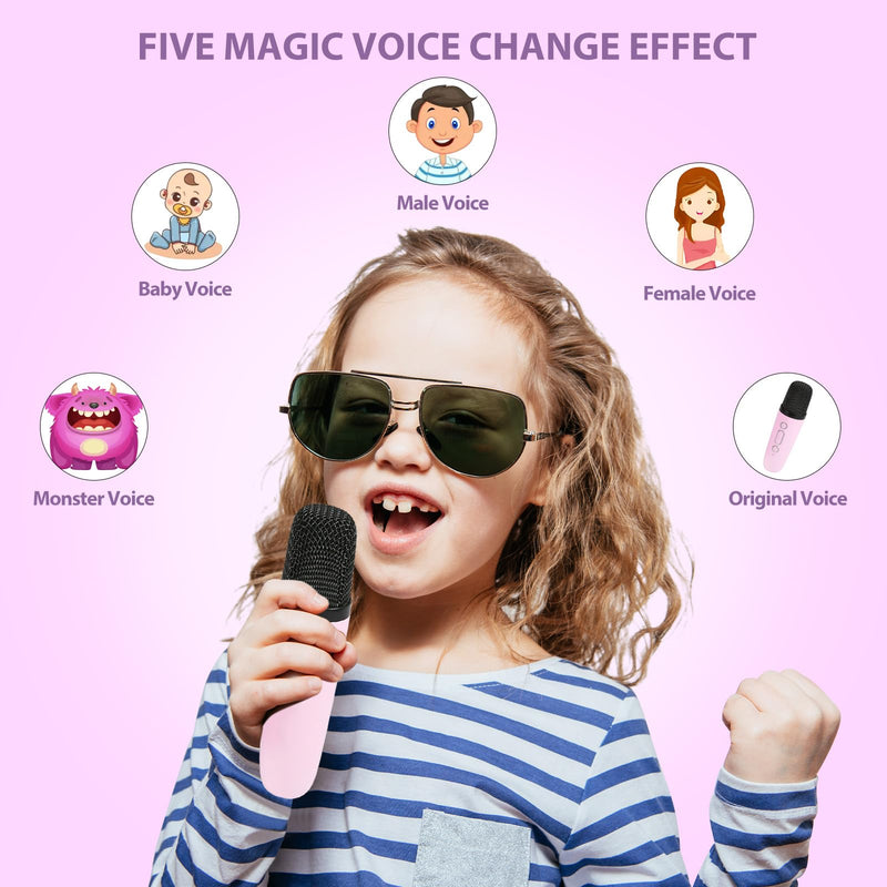 Fede Karaoke Machine for Kids Adults, Mini Karaoke Machine with 2 Wireless Microphones, Portable Bluetooth Speaker with Voice Changing Effects & LED Lights, Best Gifts Toys for Girls and Boys Purple