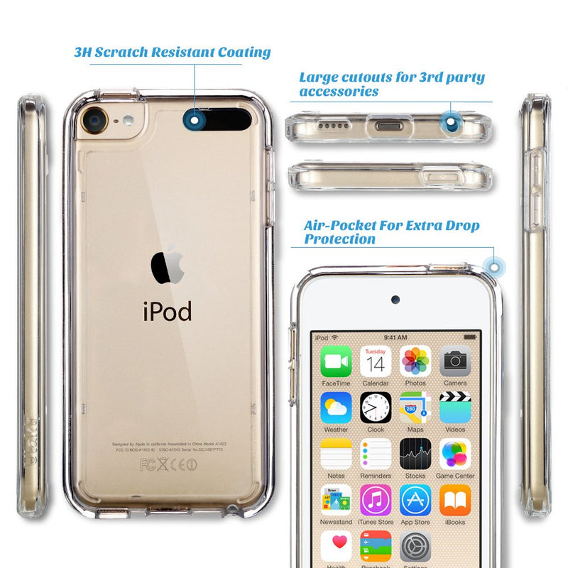 ULAK iPod Touch 7 Case, iPod Touch 6 & 5 Case, Transparent Slim Hybrid TPU Bumper/Scratch Resistant Hard PC Back, Corner Shock Absorption Case for iPod Touch 5th 6th 7th Generation, Clear
