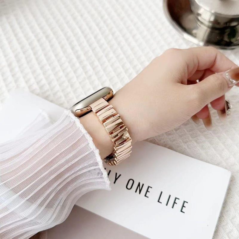 Compatible for Apple Watch Metal Bands,iWatch Strap Ultra10 9 8 7 6 5 4 3 2 1 SE,Simple and Stylish Smartwatch Wristband Women Men 0058-Rose Gold424445 42/44/45