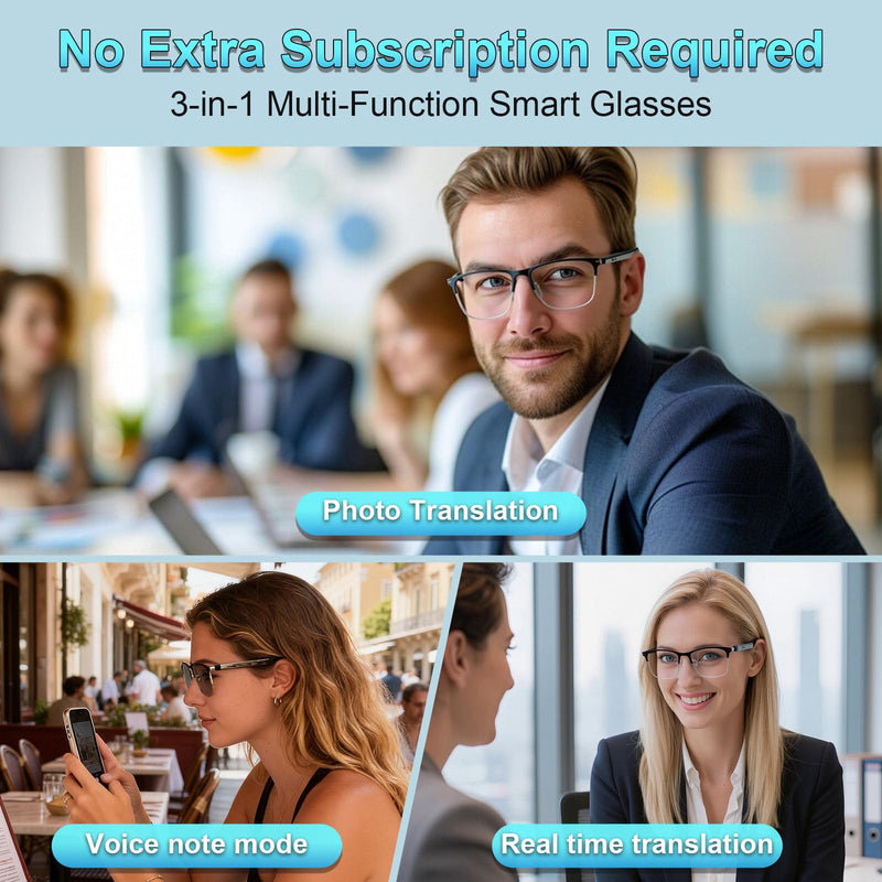 AI Translation Glasses, Bluetooth Smart Glasses with Photochromic Lenses | 164-Language Real-Time Translation, Open-Ear Audio, Voice Assistant, Travel, Business, Daily Wear