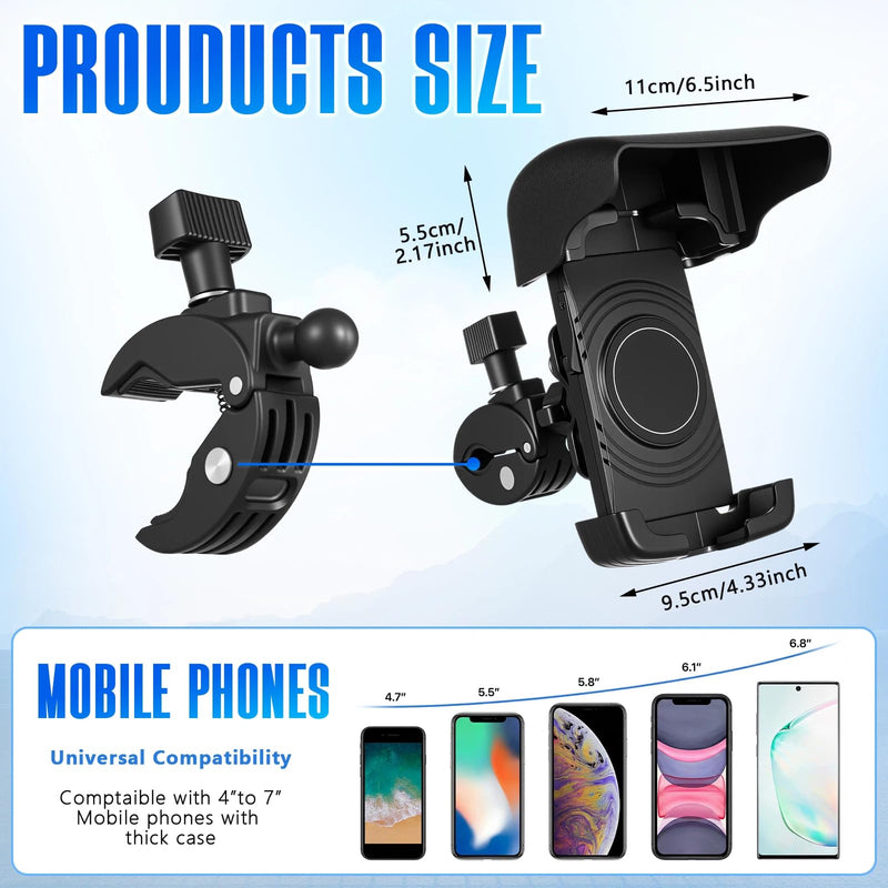 Tellegloww 1 Pack Boat Phone Holder, Crab Clamp, with Sunshade, Black | Crab Clamp Suction or Clip Mount, 360 Swivel Ball Joint Adjustable Angles, Sunshade Reduces Glare, Fits Boat Rails Kayak