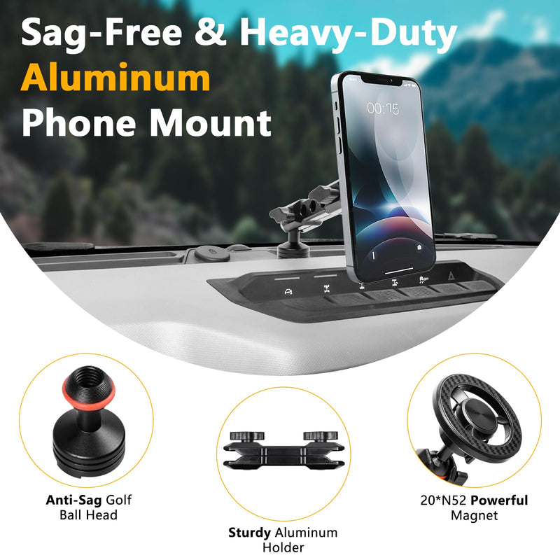 Phone Mount for Ford Bronco 2021-2026 2/4 Door | 360°Adjustable Magnetic Dashboard Phone Holder, MagSafe Dash Mount for Bronco Accessories (Not for Bronco Sport)