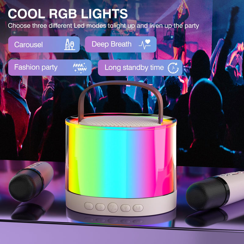 [AUSTRALIA] - Mini Karaoke Machine for Kids Portable Bluetooth 5.3 Speaker Led Lights with 2 Wireless Microphones Karaoke Gifts for Girls Boys Audlt Birthday Christmas Indoor Outdoor Home Party 