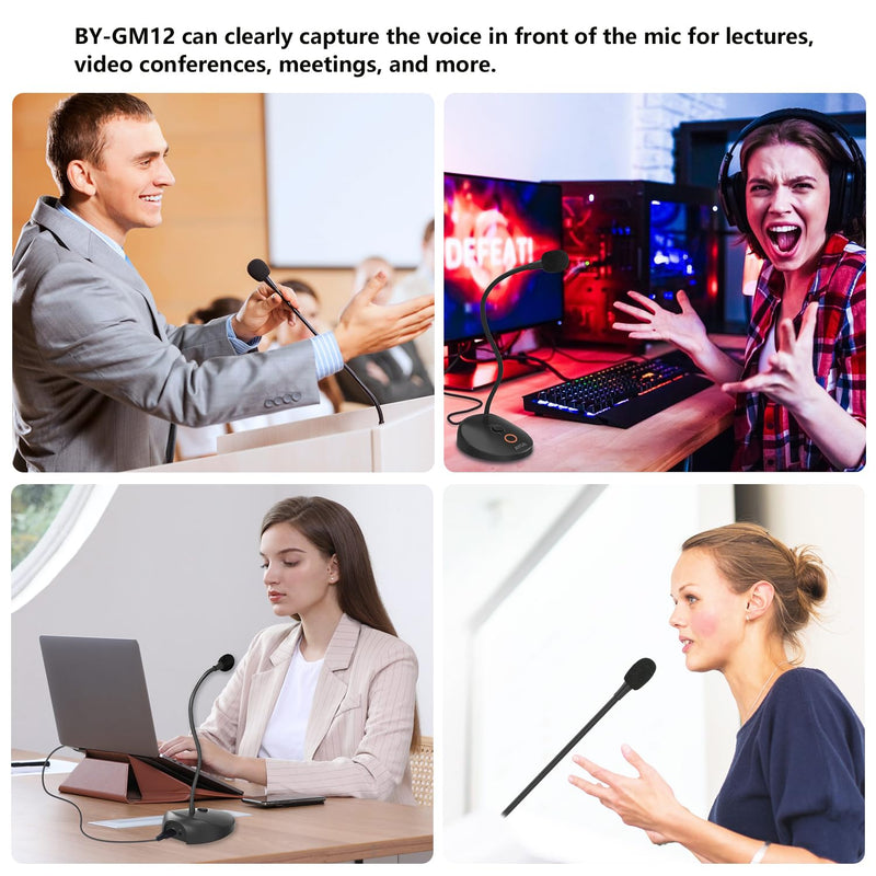 BOYA USB Microphone, Gooseneck with LED Indicator, Mute Button, Gain Adjustment, for Video Conferences, BY-GM12 GM12