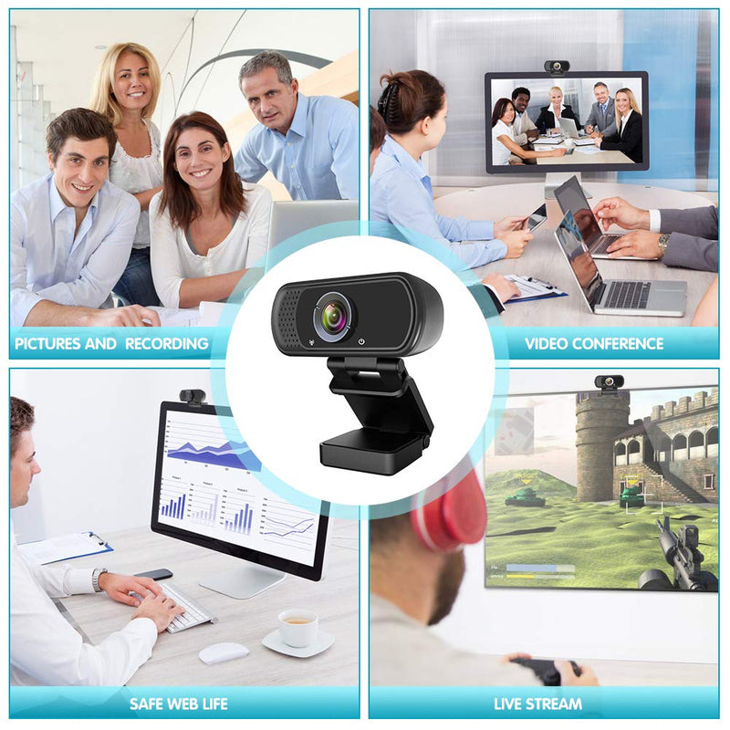 Webcam HD 1080p ,Live Streaming Web Camera with Stereo Microphone, PC Desktop or Laptop USB Webcam with 110 Degree View Angle, HD Webcam for Video Calling, Recording, Conferencing, Streaming, Gaming Black