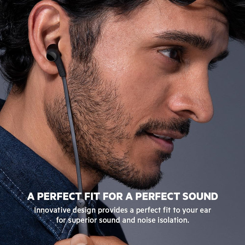 Belkin Wired Earbuds with Lightning Connector, Built-in Mic | In-ear headphones, tangle-free cable, inline remote, volume and track controls, water resistant, iPhone, iPad Black One Size LTG