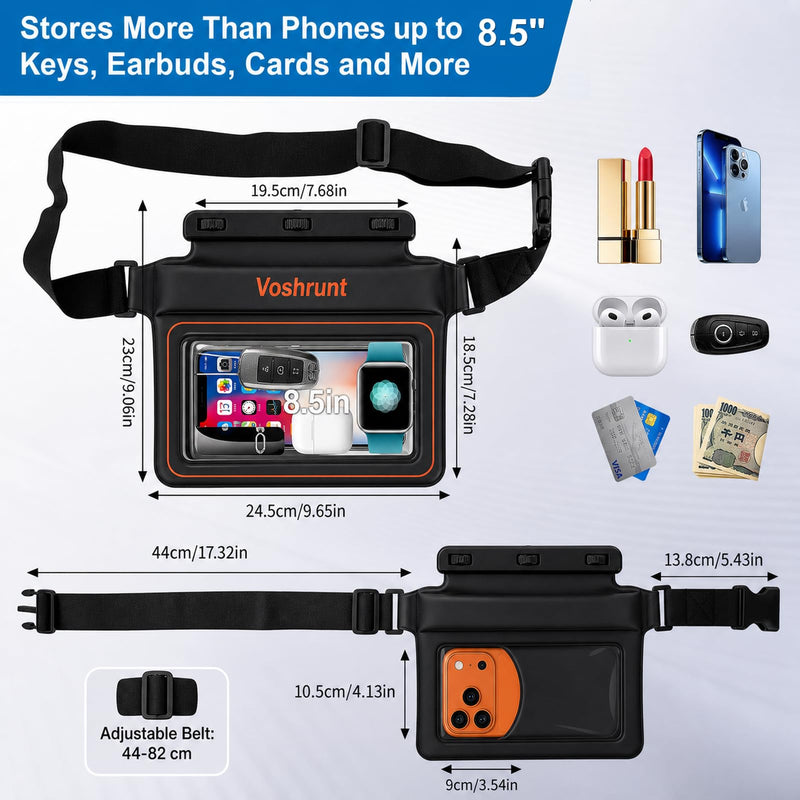 Waterproof Fanny Pack, Phone Pouch Dry Bag for Passport, cell Phone & Wallet, Floating Waterproof Phone Case for Beach, Swimming, Kayaking, Boating, IPX8 Certified Waist Bag, Large Capacity Black