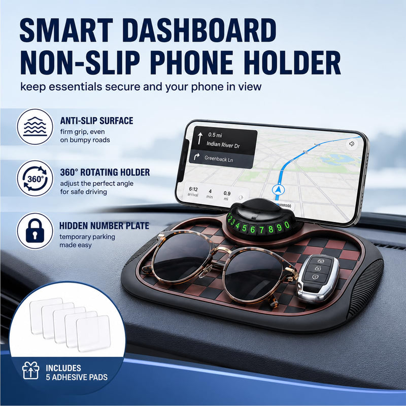 Anti Slip Mat for Car Dashboard,Dash Mat,Multi-Functional Support Anti-Slip Pad,3 in 1 Dashboard Grip Pads for Phones,Support Anti Slip Pad for Phones Sunglasses Keys Gadgets(Black + Brown)