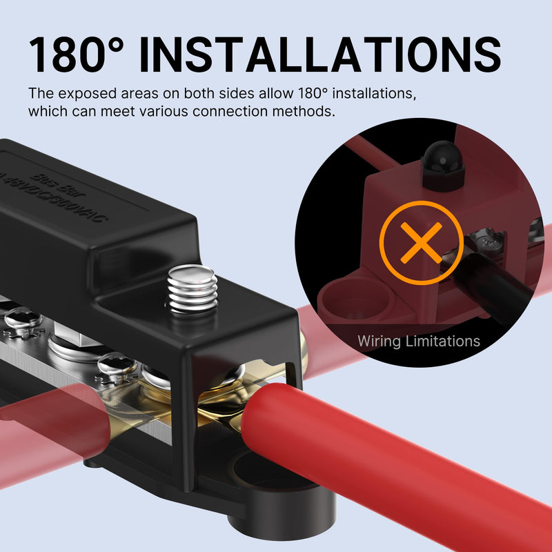 Upgrade 275A 12V Bus Bar Battery Power Distribution Block Car Audio 12 Volt DC Busbar 4 x 3/8" Posts 6 x #8 Screws for Marine Automotive RV and Solar Wiring BB275-T4M10S6-C-RB