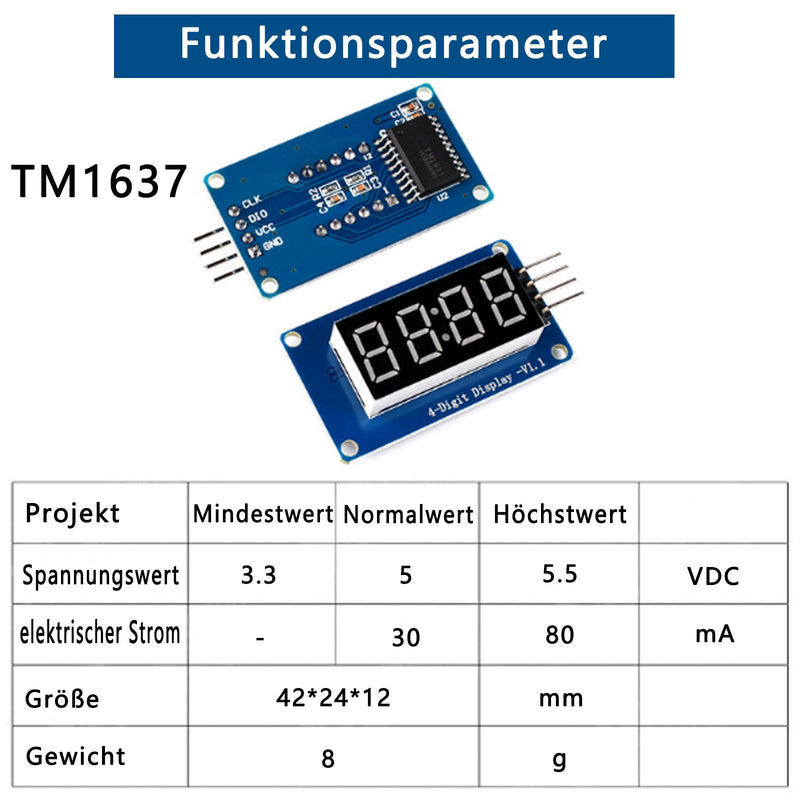 0.36 inch 4-bit digital tube display module with LED display TM1637 driver chip LED display programmable tube clock display for ARDUINO display 7-segment red digital tube uno (3) 3
