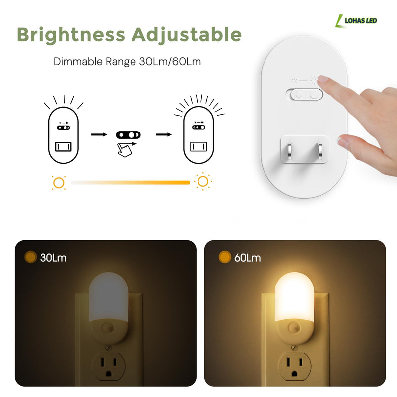 L LOHAS LED Motion Sensor Night Light, 4Pack, Motion Activated Night Light, Night Lights Plug into Wall, 3CCT Amber/3000K/5000K, Adjustable Brightness 30/60LM, for Kids Adults Bathroom Bedroom Amber-3000K-5000K 4
