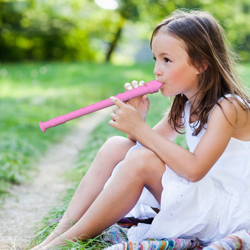 3 Pack 8 Hole Soprano Recorders Descant Flute With Cleaning Rod German Style for Beginner Graduation or Back to School Gift (blue, pink, white) blue, pink, white
