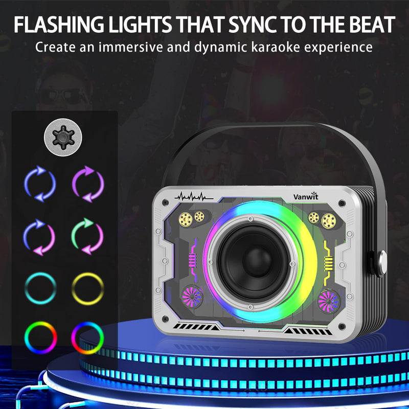 [AUSTRALIA] - Karaoke Machine, 2 Wireless Karaoke Microphones with Disco Lights, Portable Bluetooth Speaker, Singing Machine with PA System for Adults Kids, Supports AUX/USB/TF for Home Party Indoor/Outdoor Silver 2mics 