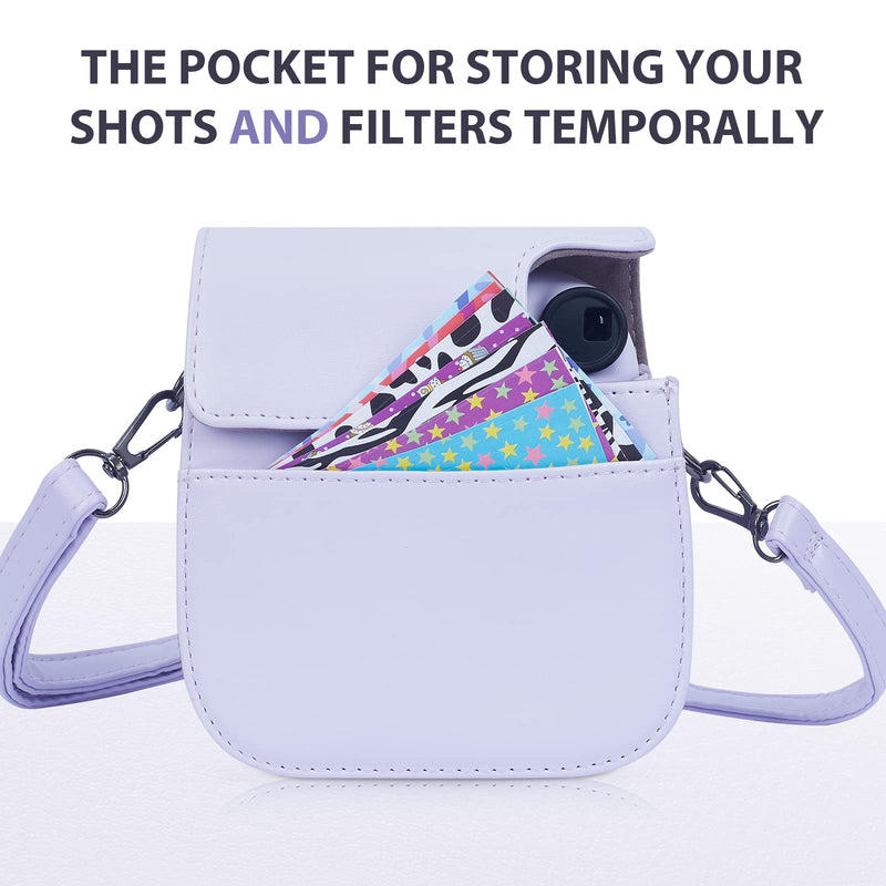 Phetium Instant mini 12 Camera Protective Case Compatible with Instax Mini 12 11,PU Leather Bag with Pocket and Adjustable Shoulder Strap(Lilac Purple) Lilac Purple