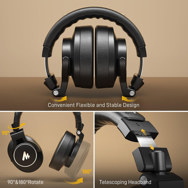 MAONO MH700 Wired Studio Headphone for Podcast Recording DJ Mixing Monitor | Professional Close Back Over Ear Stereo Headset w/ 50mm Driver & 3.5mm to 6.35mm Jack for Computer Guitar AMP Piano Keyboard Black