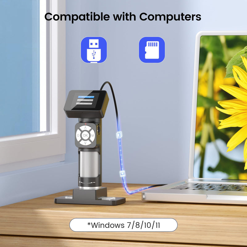 [AUSTRALIA] - LM112 Microscope for Kids Adults Handheld with 2" Screen, 500X Portable Microscope Kit with Case, USB Magnifier with 8 LED Light, 5pcs Biological Slides, 32G 