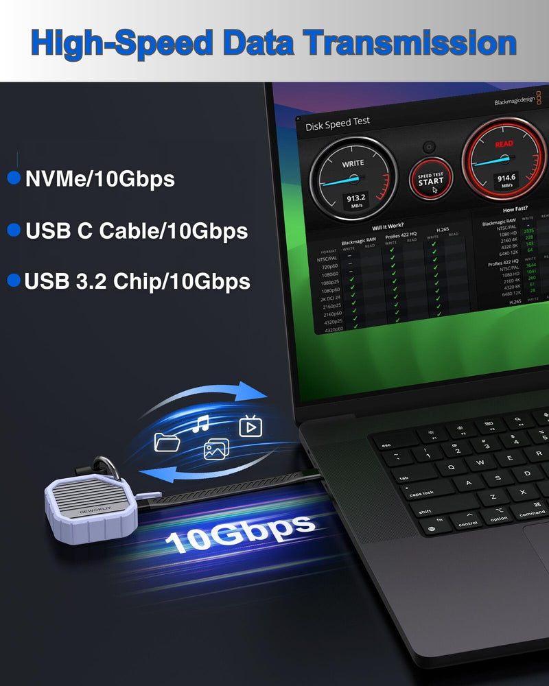 2230 SSD Enclosure, M.2 NVMe SSD Enclosure, 10Gbps USB-C 3.1, Supports M.2 M Key & B+M Key Size 2230mm External SSD Drive Enclosure E13