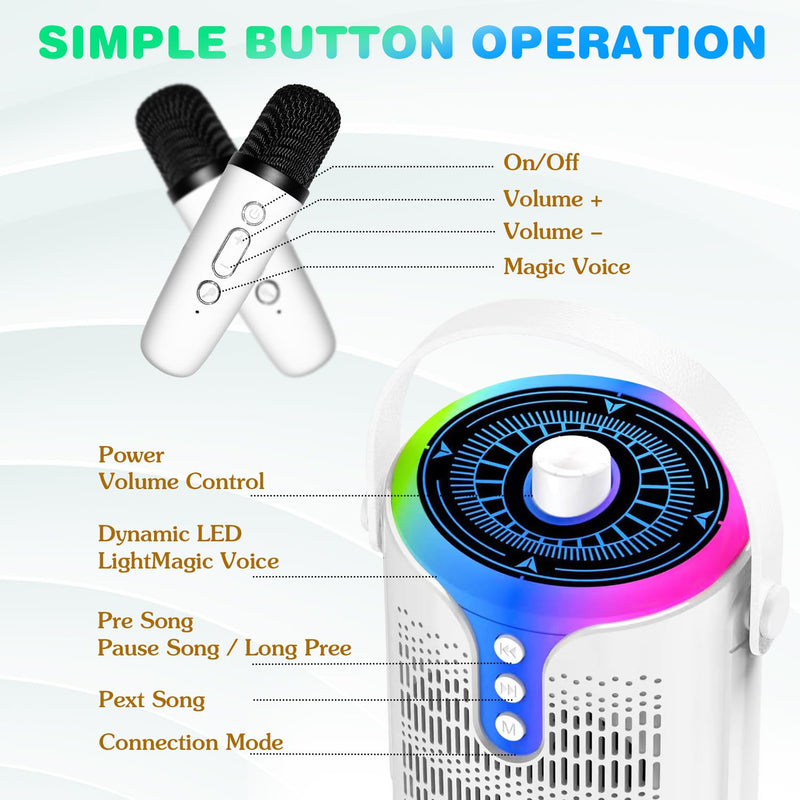 Karaoke Machine, Portable Karaoke Speaker for Adults Kids, Mini Bluetooth Speaker with 2 Wireless Mics and Dynamic Lights, Ideal Gifts Toys for Girls Boys Family Home Party