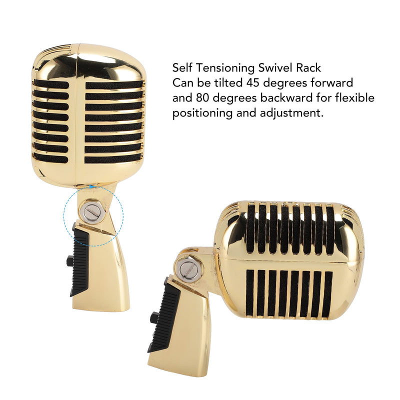 Retro Vintage Microphone, Zinc Alloy Self Tensioning Rack Dynamic Vocal Microphone with Sound, for KTV, Stage Performances (Gold)