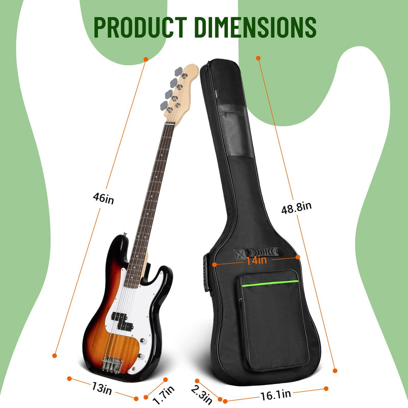 CAHAYA Bass Guitar Bag Gig Bag 0.3in Padding Black Padded Backpack Soft Electric Bass Case Green CY0292 Bass Bag