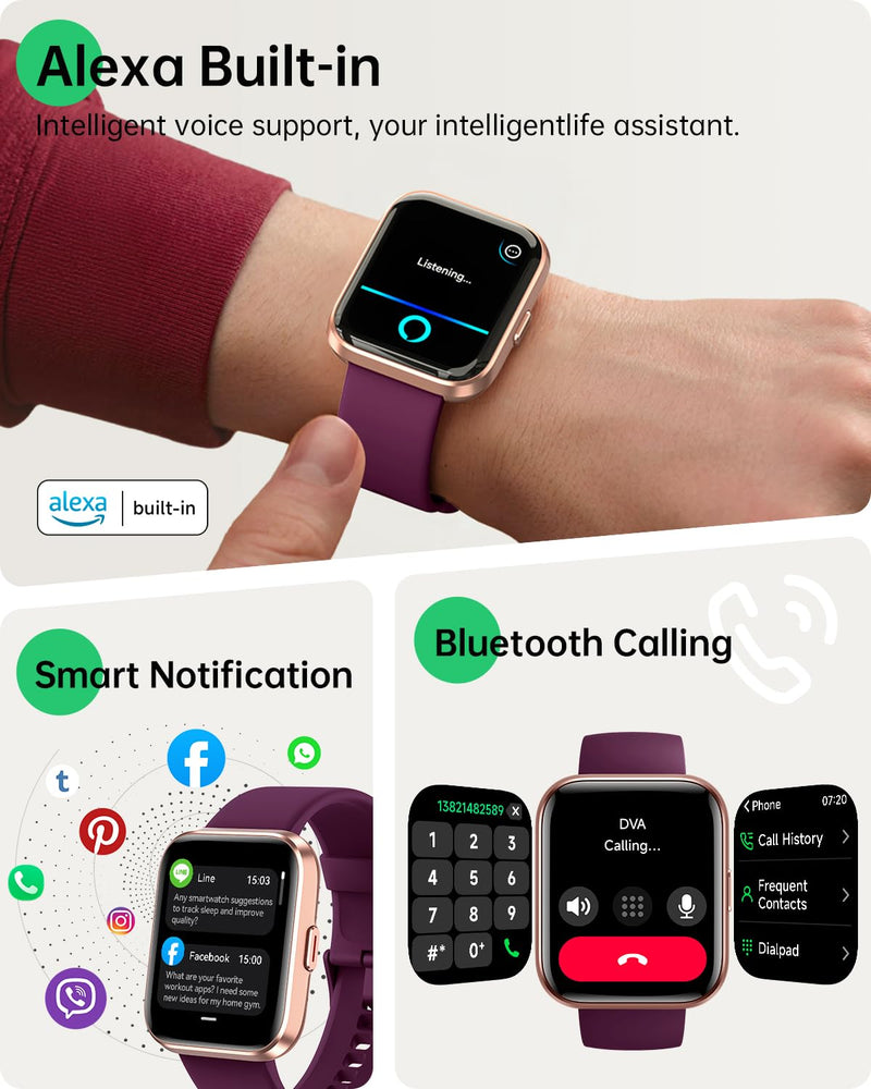 Smart Watches for Women, 1.83" Alexa Smart Watch for Android Phones & iPhones with Calls/Messages, 120+ Sport Modes Fitness Watches for Women Men with Heart Rate Monitor, Sleep/Activity/Health Tracker Burgundy
