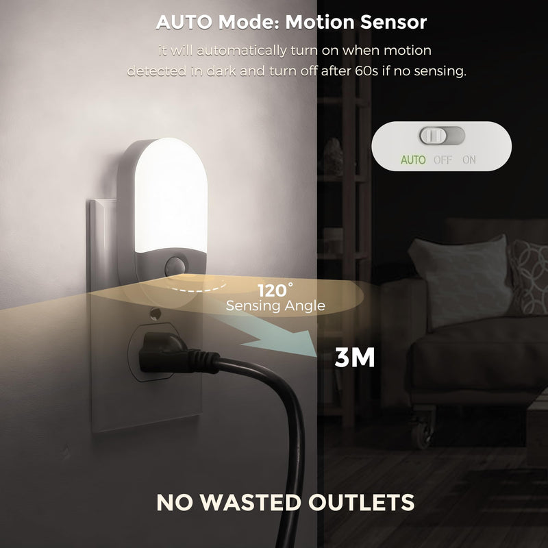 L LOHAS LED Motion Sensor Night Light, 4Pack, Motion Activated Night Light, Night Lights Plug into Wall, 3CCT Amber/3000K/5000K, Adjustable Brightness 30/60LM, for Kids Adults Bathroom Bedroom Amber-3000K-5000K 4