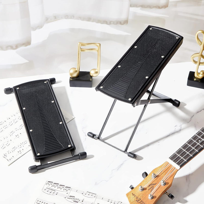 [AUSTRALIA] - Guitar Foot Stool, 6-Position Height Adjustable Guitar Foot Rest Stand with Rubber End Caps and Non-Slip Rubber Pad for Classical, Acoustic, Electric Guitar - Black 